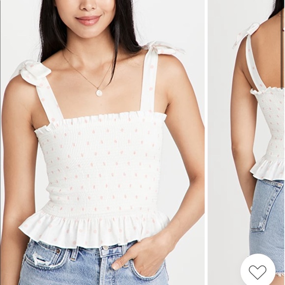 Peixoto Michi Top - pink dots smocked white blouse NWT - Picture 5 of 5